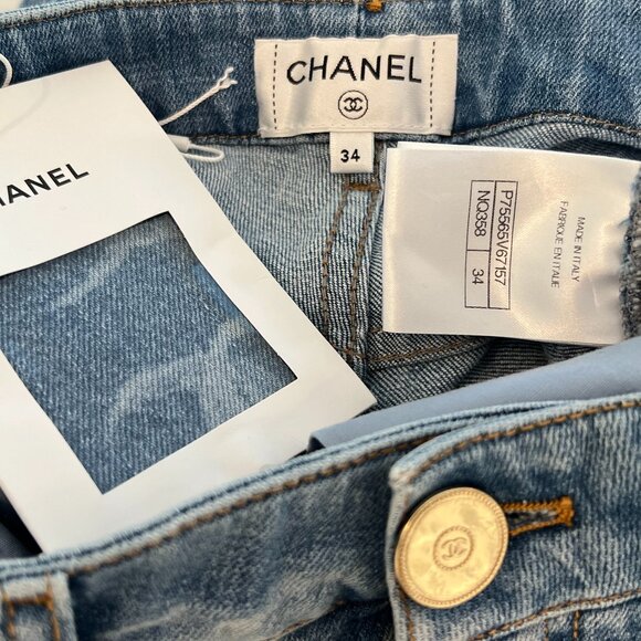 CHANEL 23 CC LIGHT BLUE SKINNY SEQUIN JEANS SIZE FR 34 / US 2 - Picture 16 of 17